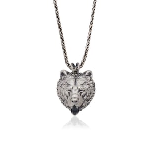 Wilde Bär Halskette, Massiv Silber Tier Mann Halskette, Bärenkopf Anhänger, Geschenk für Männer, Silber Geschenk für Vater, Geburtstagsgeschenk für Vater