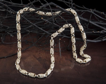 Solid Silver Byzantine Man Chain, Unique Chain Necklace, Gift For Mens, Fleur de lis Patterned Chain Necklace,