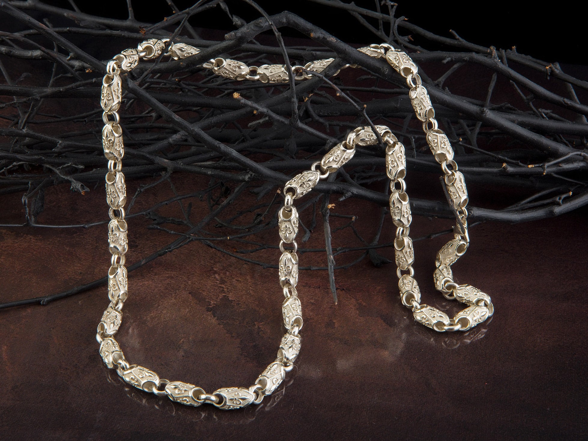 Solid Silver Byzantine Man Chain, Unique Chain Necklace