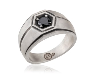 Men's Black Diamond Wedding Silver Rings, Signet Rings, Gift For Boyfriends, Diamond Engagement Rings For Men, Gift For Fathers Day