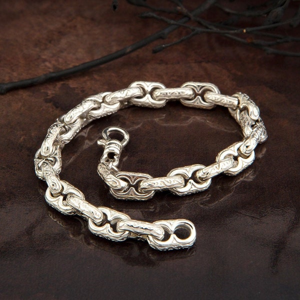 Byzantine Chain Bracelet, Curb Chain Bracelet, Unique Man Silver Bracelet, 925 Sterling Silver Chain Bracelet, Best Gifts For Father's Day