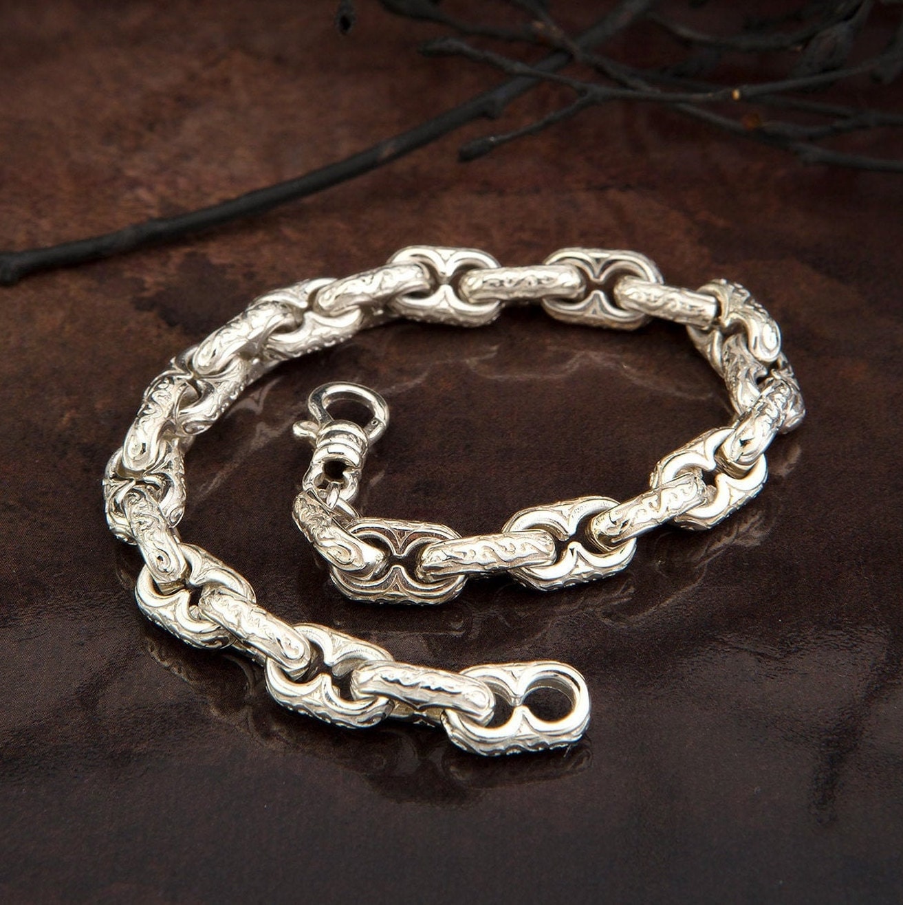 Byzantine Chain Bracelet, Curb Chain Bracelet, Unique Man Silver Bracelet, 925 Sterling Silver Chain Bracelet, Birthday Gift For Father's