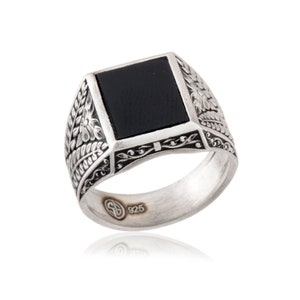 Rectangle Onyx Men Ring, Black Onyx Silver Ring, Wedding Engagement Men Rings, Gift For Men, Signet Man Rings, Gift For Fathers Day