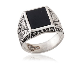 Rectangle Onyx Men Ring, Black Onyx Silver Ring, Wedding Engagement Men Rings, Gift For Men, Signet Man Rings, Birthday Gift For Father's