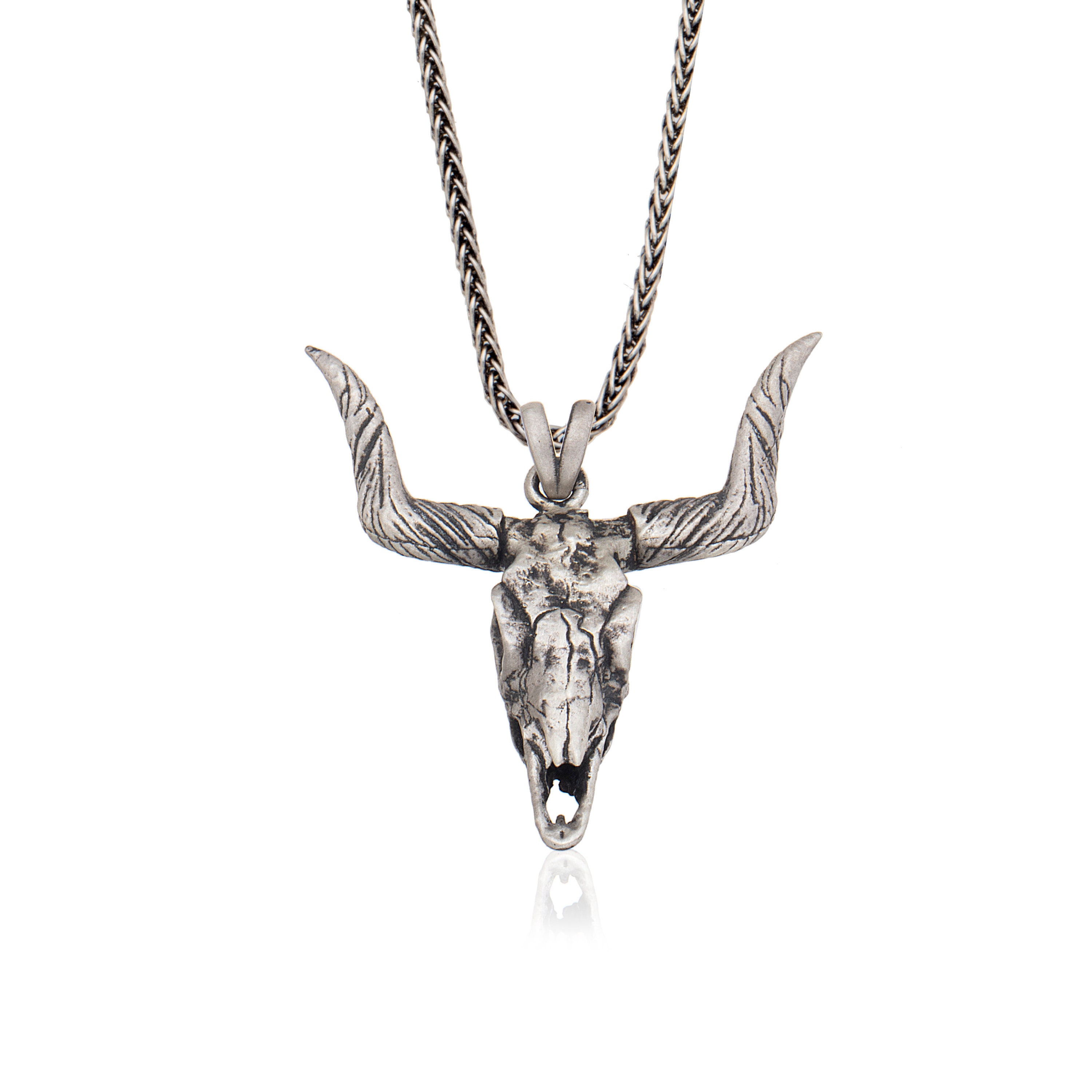 Sterling Silver Bison Skull Men s Necklace Unisex Etsy Singapore