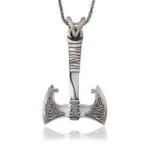 Silver Axe Necklace, Axe Pendants With Chain, Viking Axe Necklace, Kratos War Axe, Scandinavian Men Necklaces, Birthday Gift For Father&#39;s