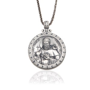 Saint Francis Necklaces, Sterling Silver Saint Francis Pendants, Saint Francis Amulet, Christian Man Jewelry, Birthday Gift For Father&#39;s
