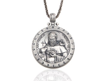 Saint Francis Necklaces, Sterling Silver Saint Francis Pendants, Saint Francis Amulet, Christian Man Jewelry, Best Gifts For Father's Day