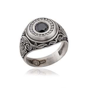 Unique Black Diamond Men Ring, Signet Rings, Diamond Man Ring, Black Diamond Wedding Engagement Rings For Men, Gift For Fathers Day
