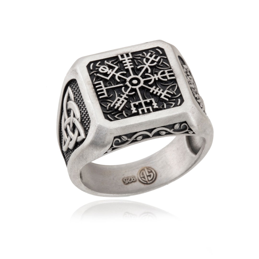 Men's Silver Compass Rings, Viking Compass Ring, Vegvisir Ring With