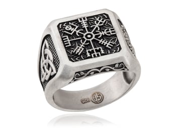 Men's Silver Compass Rings, Viking Compass Ring, Vegvisir Ring With Nordic Symbols, Life Of Tree Ring For Man, Gift For Fathers Day