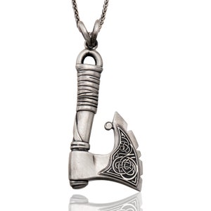 Silver Axe Necklace, Axe Pendant With Chain, Kratos War Axe, Scandinavian Man War Pendant, Viking Axe Pendant, Birthday Gift For Father&#39;s