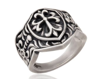 Sterling Silver Knights Templar Ring, Crusader Cross Jewelry Gift For Fathers Day