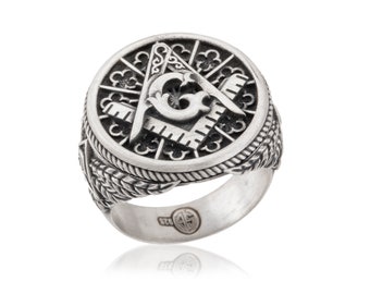 Sterling Silver Signet Master Mason Rings, Masonic Jewelry, Mason Engraved Ring, Freemason Statement Men Ring, Gift For Fathers Day