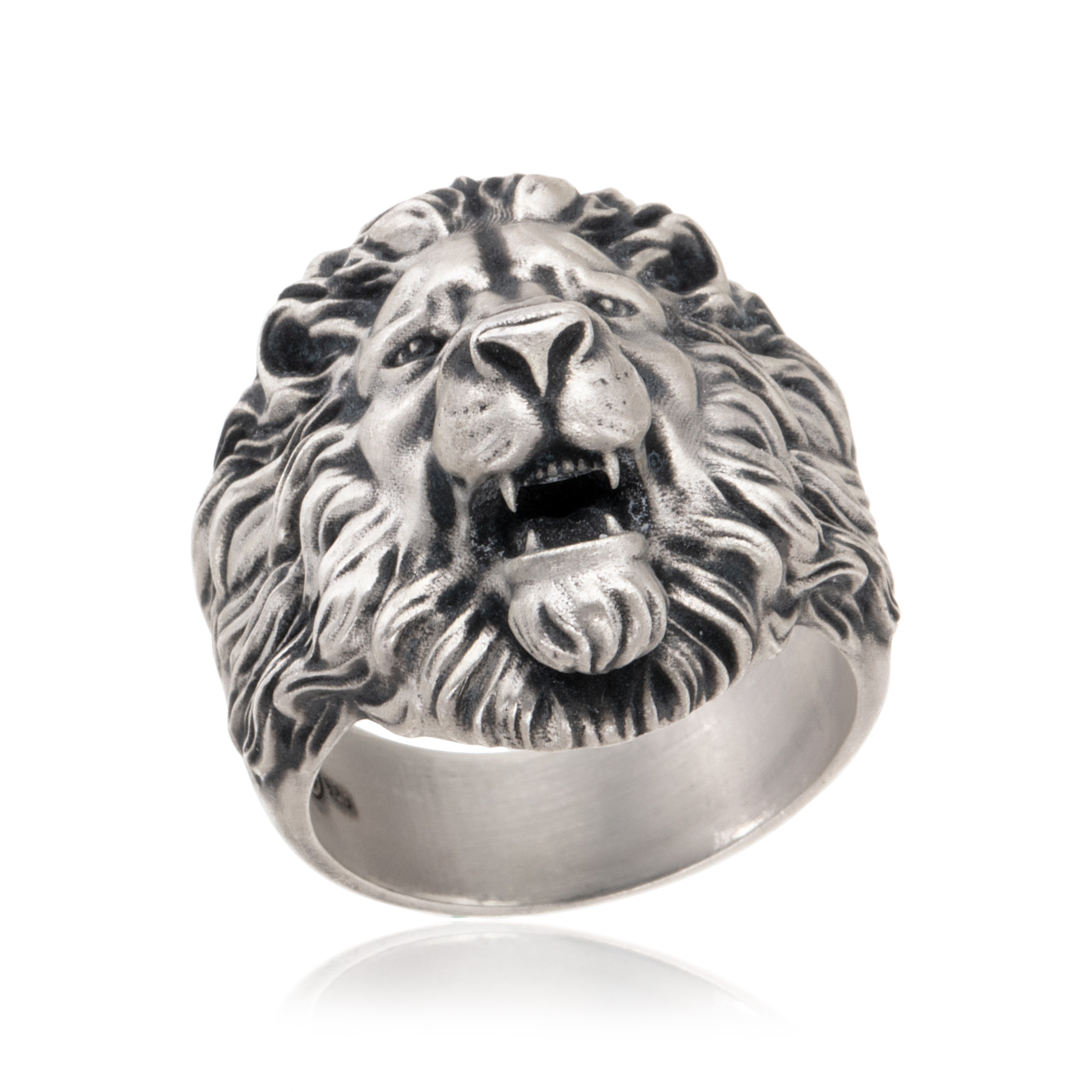 Oxidized Sterling Silver Lion Head Ring, Men's Statement Ring - Etsy