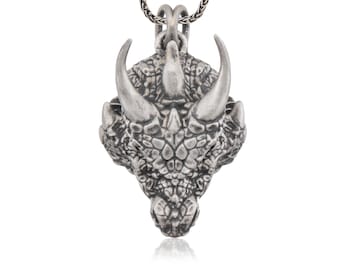 Sterling Silver Dragon Head Pendant Necklace, Jewelry For Men