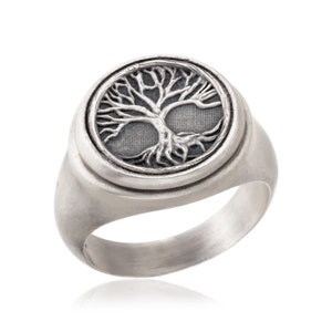Sterling Silver Family Tree Ring, Tree Of Life Signet Rings, Boho Viking Men Rings, Scandinavian Men Jewelry, Birthday Gift For Father&#39;s
