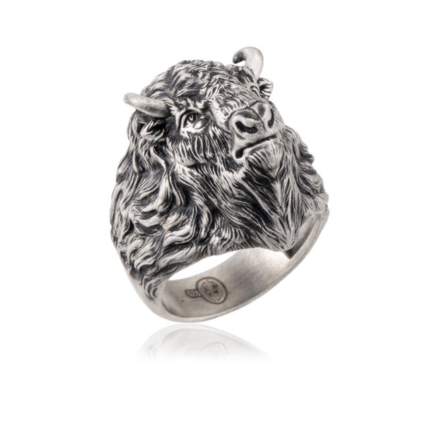 Bague buffle sauvage en argent massif, bagues buffle américain, cadeau pour homme, bague tête de buffle, chevalière, meilleurs cadeaux pour la fête des pères