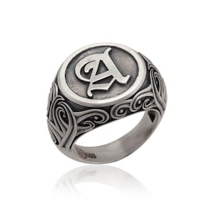 Anillos con inicial para hombre, anillo de bodas para hombre, anillo con sello familiar, anillo de plata con nombre familiar, anillo con estilo, regalo único para el Día del Padre