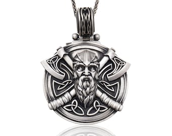 Sterling Silver Odin Axe Necklace, Scandinavian Viking Pendant