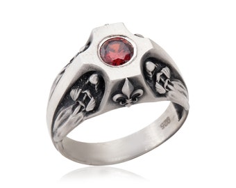 Templar Knight Silver Ring, Signet Rings, Christian Rings, Crusader Knight, Religious Ring, Gemstone Men Ring, Gift For Fathers Day