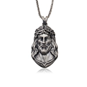 Thorny Crown Jesus Necklace, Jesus Pendant, Religious Jewelry, Solid Silver Jesus Necklace, Gift For Father&#39;s, Birthday Gift For Father&#39;s