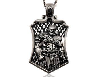 Sterling Silver Kratos Pendant, Viking Warrior Necklace