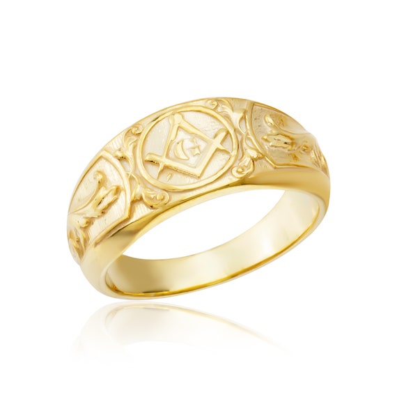 Solid Gold Freemason Band Ring Handcraft Mens Womens 