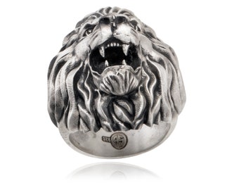 Silver Lion Men Ring, African Lion Ring, Statement Rings, Animal Signet Rings, Gift For Men, Gift for Fathers,