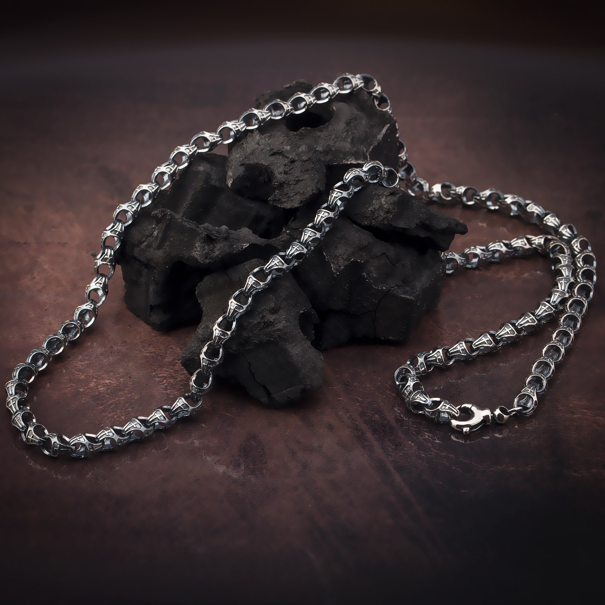 Oxidized Sterling Silver Cross Chain Necklace, Men's Jewelry - Etsy