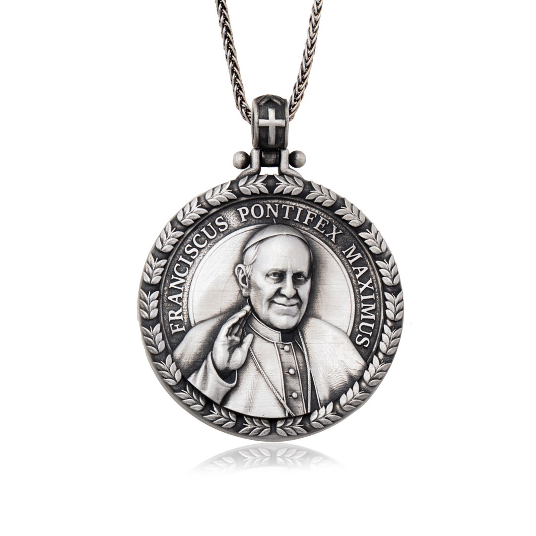 Sterling Silver Saint Pope Francis Necklace, Religious Pendant Gift for ...