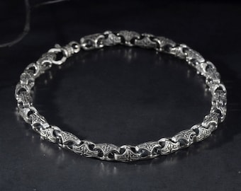 Handgefertigtes Kettenarmband mit Gravur, Sterlingsilber Herren Kettenarmbänder, Geschenk für Väter, Herren Silberschmuck, Geburtstagsgeschenk für Vaters