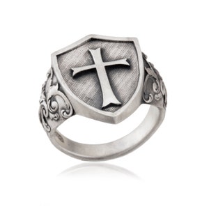 Silver Cross Ring, Men&#39;s Signet Ring, Christian Rings, Religious Rings, Religious Men Jewelry, Crucifix Rings, Birthday Gift For Father&#39;s