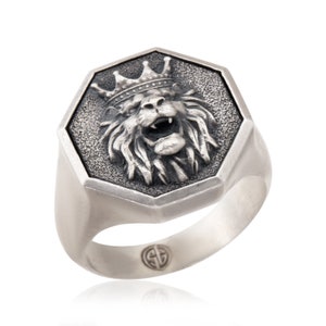 Handmade Silver Lion Statement Ring, Signet Lion Ring For Men, Gift For Fathers, Mens Jewelry, Lion Head Ring, Birthday Gift For Father&#39;s