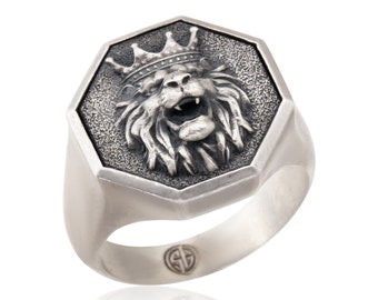 Handmade Silver Lion Statement Ring, Signet Lion Ring For Men, Gift For Fathers, Mens Jewelry, Lion Head Ring, Gift For Fathers Day