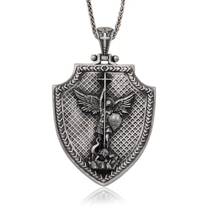 Silver Saint Michael Necklace, Archangel Michael Protects Us Necklace, Unisex Religious Jewelry, Birthday Gifts, Birthday Gift For Father&#39;s
