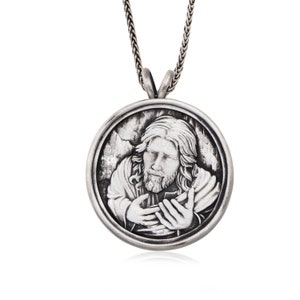 Sterling Silver Jesus Necklace, Religious Necklace, Gift For Mens, Prayer Jesus Pendant, Catholic Men Jewelry, Birthday Gift For Father&#39;s