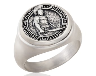 Silver Greek Warrior Ring, Spartan Leonidas Ring, Statement Rings For Men, Mens Jewelry, Gifts For Boyfriends, Birthday Gift For Father's