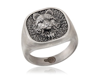 Vargringar i sterlingsilver, Alfavargring för män, djurringar, signetring, present till pojkvän, present till fars dag