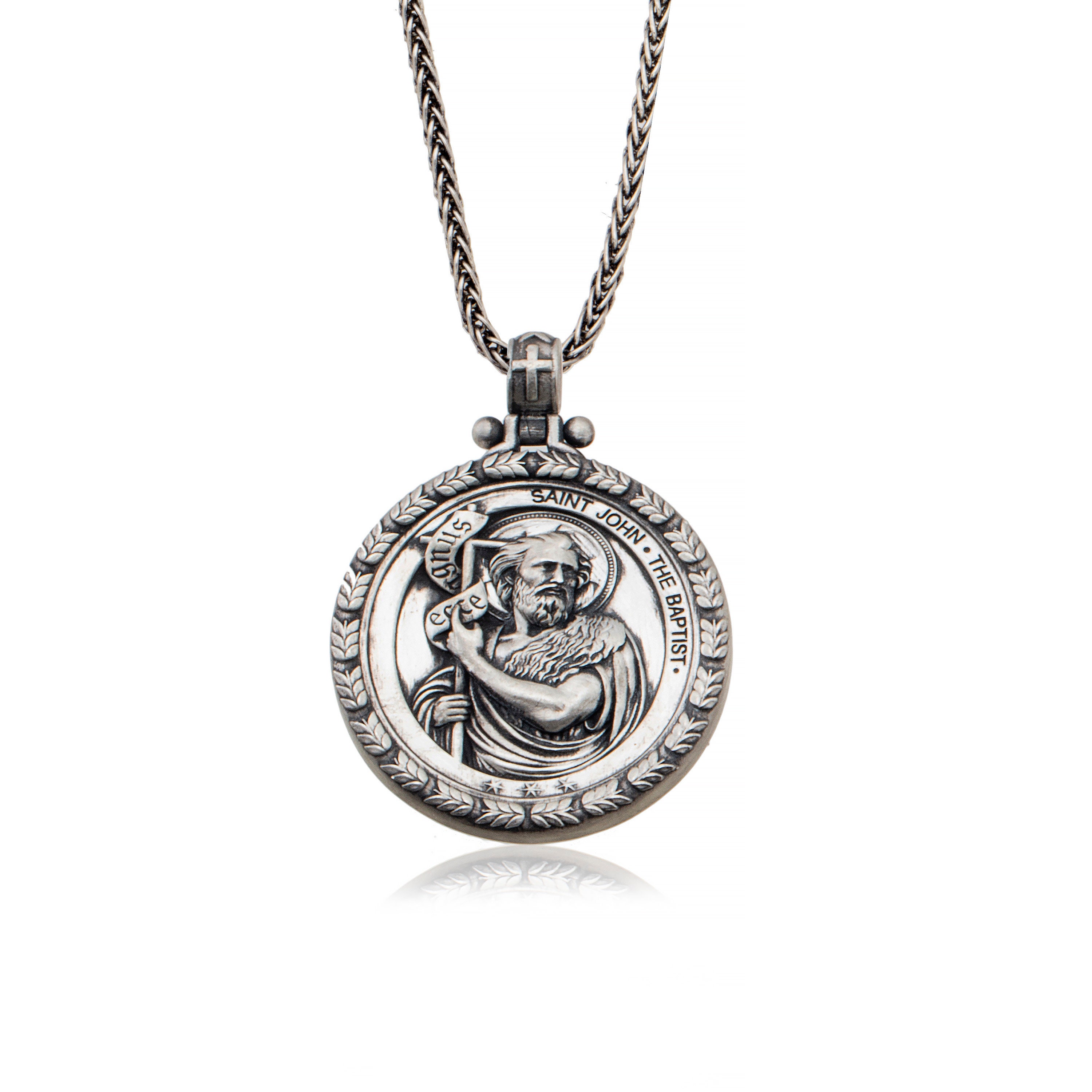 Sterling Silver Saint John the Baptist Necklace, Religious Medallion ...