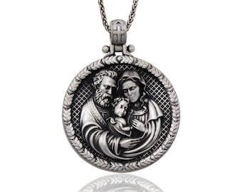 Holy Family Pendants, Baby Jesus Necklaces, Faith Man Medallion, Solid Silver Jesus Necklace, Religious Gifts, Best Gifts For Father's Day