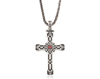 Crucifix Necklace, Silver Cross Pendant, Religious Jewelry For Men, Man Cross Necklace, Unique Cross Necklace, Birthday Gift For Father's