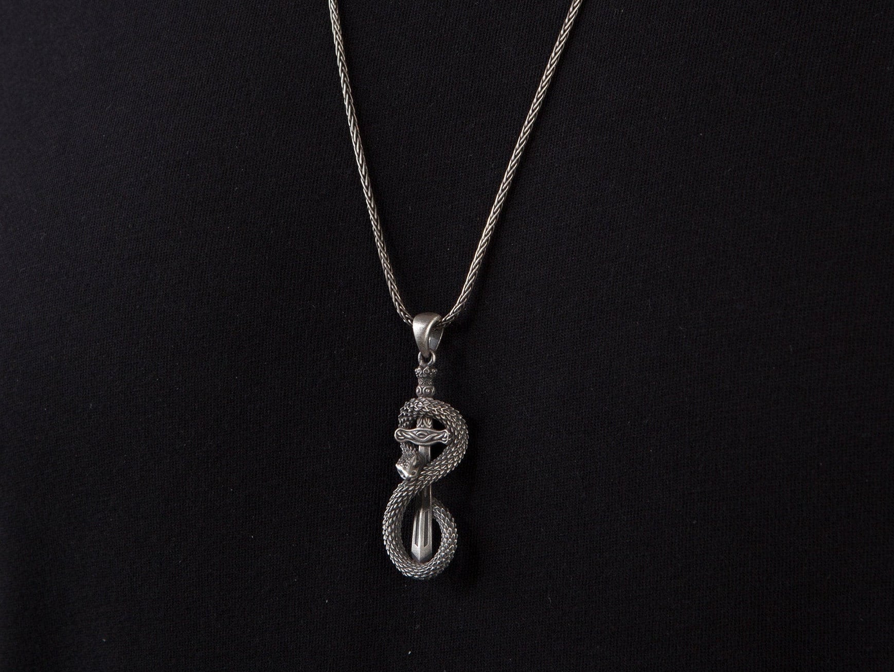 Collana Serpente E Croce In Argento Sterling 925 – Ciondolo Spada Con Zirconia, Unisex, Regalo - 3