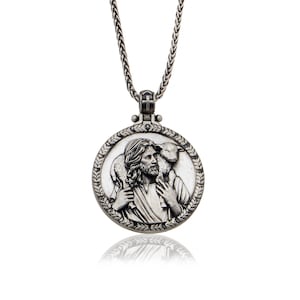 Ciondoli raffiguranti Gesù pastore, regalo per uomo, collane raffiguranti Gesù, medaglione in argento massiccio raffigurante Gesù, gioielli religiosi, regalo di compleanno per il papà
