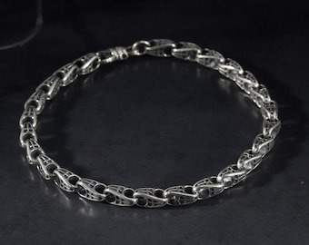 Kreuz graviert Kettenarmband, 925 Silber Kruzifix Kettenarmbänder, Geschenk für Väter, religiöser Herrenschmuck, Geburtstagsgeschenk für den Vater