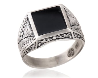 Anillo de ónix cuadrado, anillo de plata de ónix negro, anillo de regalo de compromiso para hombre, anillo de bodas para hombres, anillo de hombre signet, mejores regalos para el día del padre