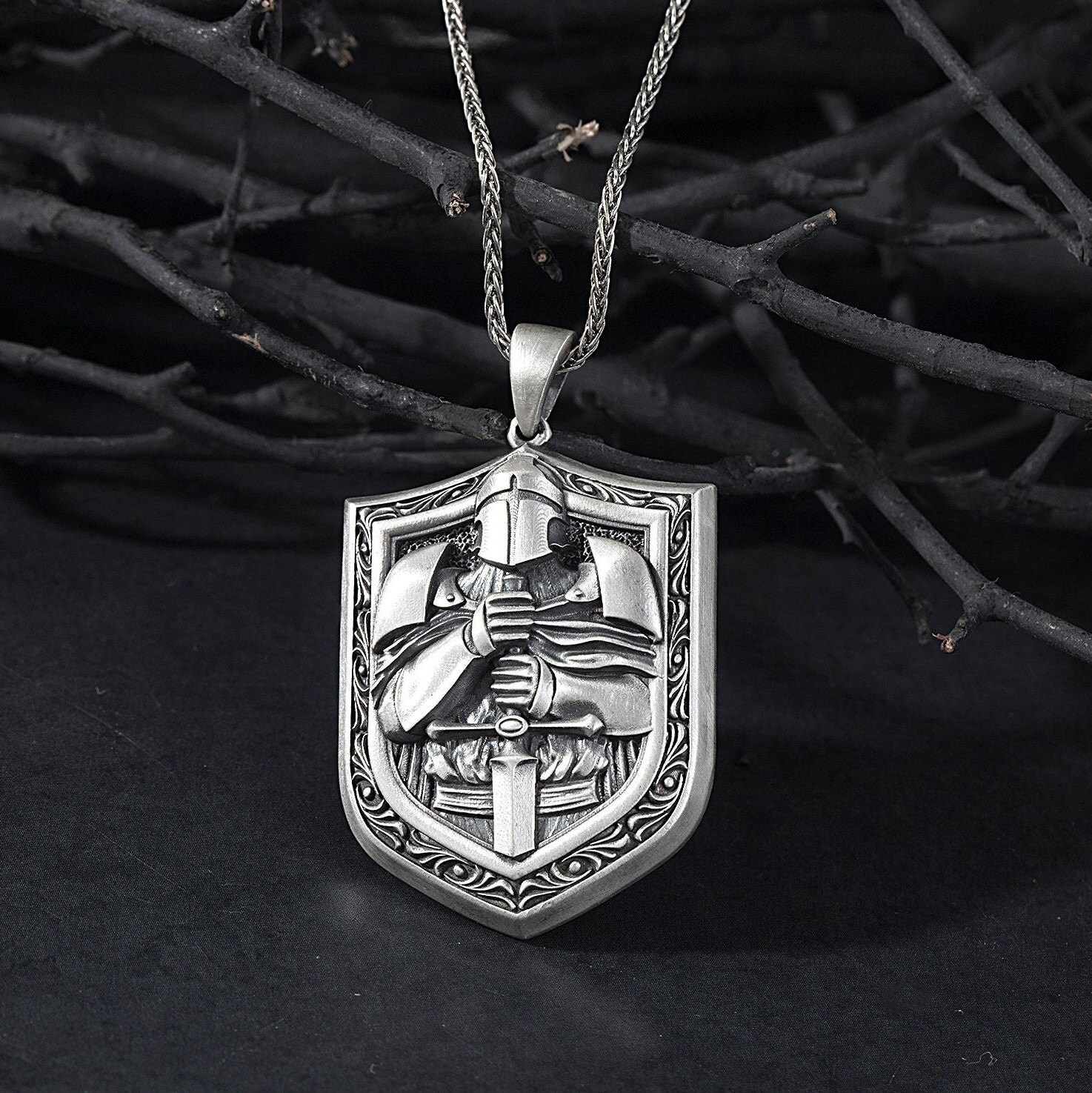 Crusader Pendant Silver Templar Knight 
