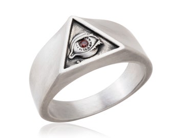 Freemason Ring, 925 Silver Master Masonic Rings, Freemasonry Ring, Knights Templar Rings, Illuminati Eye Ring, Birthday Gift For Father&#39;s