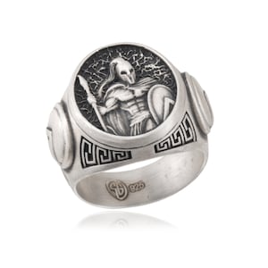 Sterling Silver Spartan Rings, Spartan Shield Ring, Leonidas Ring, Men&#39;s Greek Warrior Jewelry, Gift For Dads, Birthday Gift For Father&#39;s