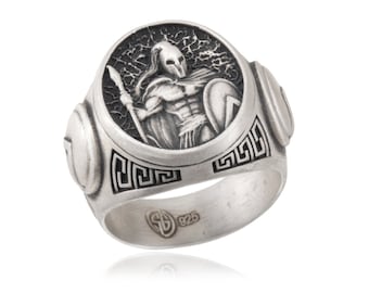 Sterling Silver Spartan Rings, Spartan Shield Ring, Leonidas Ring, Men's Greek Warrior Jewelry, Gift For Dads, Gift For Fathers Day